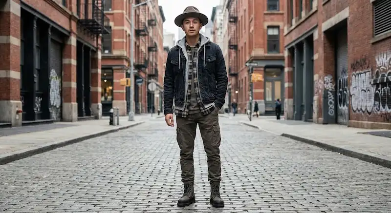 استایل لایه بندی شهری Urban Layering با کلاه لبه دار