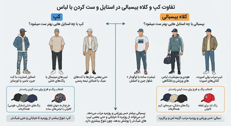 تفاوت کپ و کلاه بیسبالی در استایل و ست کردن با لباس