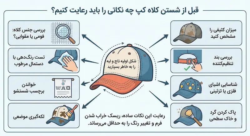 قبل از شستن کلاه کپ چه نکاتی را باید رعایت کنیم؟