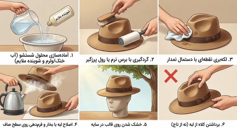روش تمیز کردن کلاه شاپو
