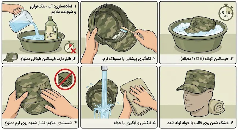 روش شستن دستی کلاه نظامی