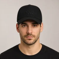 کلاه کپ کتان NYC مشکی (مدل H1008) روی سر مدل
