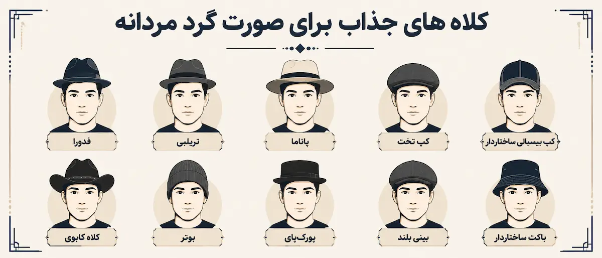 انواع کلاه برای صورت گرد مردانه جذاب + عکس