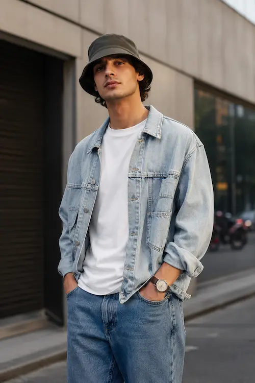 باکت هت (Bucket Hat) برای صورت کشیده مردانه
